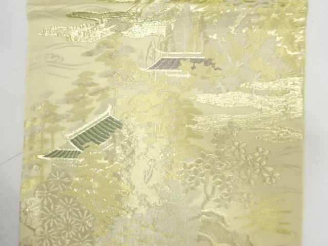  アンティーク　屋敷風景模様織り出し袋帯（材料）